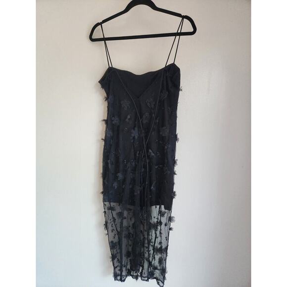 NWT Maeve Sleeveless Mesh 3D Flower Slip Midi Dress Size 10 Black #9F411 - Picture 7 of 13